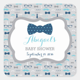 Little Man Baby Shower Sticker, Baby Blue, Navy スクエアシール