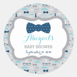 Little Man Baby Shower Sticker, Baby Blue, Navy ラウンドシール