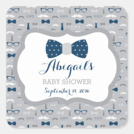Little Man Baby Shower Sticker, Navy Blue, Gray スクエアシール