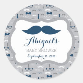 Little Man Baby Shower Sticker, Navy Blue, Gray ラウンドシール