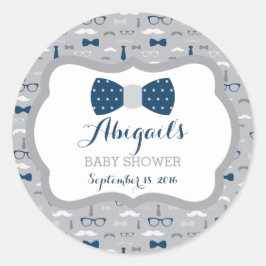 Little Man Baby Shower Sticker, Navy Blue, Gray ラウンドシール