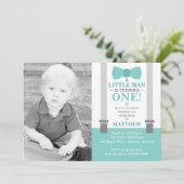 Little Man Birthday Party Invitation with Photo 招待状 (スタンド正面)