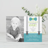 Little Man Birthday Party Invitation with Photo 招待状 (スタンド正面)