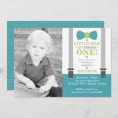 Little Man Birthday Party Invitation with Photo 招待状 (正面/裏面)