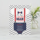 Little Man Boy Baby Shower, Navy Blue and Red 招待状 (スタンド正面)