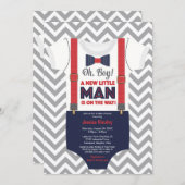 Little Man Boy Baby Shower, Navy Blue and Red 招待状 (正面/裏面)