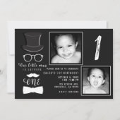 Little Man Hipster Suspenders 1st Birthday Photo 招待状 (正面)