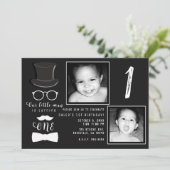 Little Man Hipster Suspenders 1st Birthday Photo 招待状 (スタンド正面)