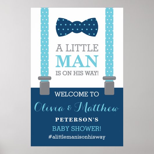 Little Man Welcome Sign Poster, Baby Shower ポスター (正面)