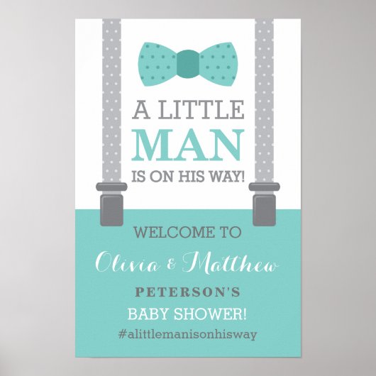 Little Man Welcome Sign Poster, Baby Shower ポスター (正面)