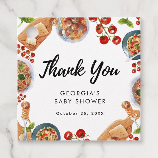 Little Meatball Food イタリアン Baby Showerありがとう フェイバータグ (正面)