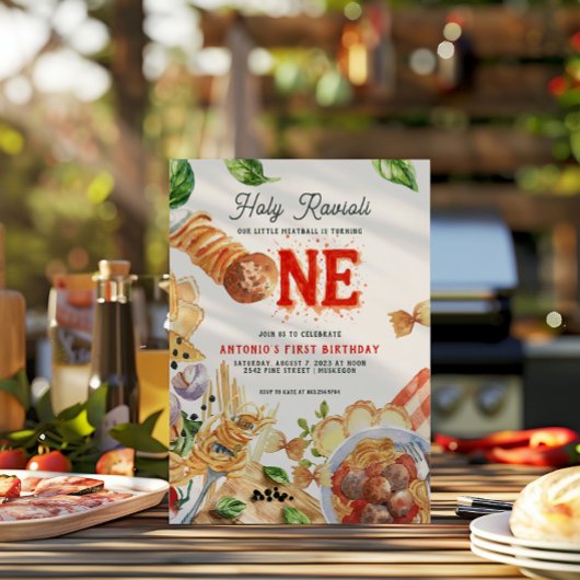 Little Meatball | Holy Ravioli First Birthday 招待状