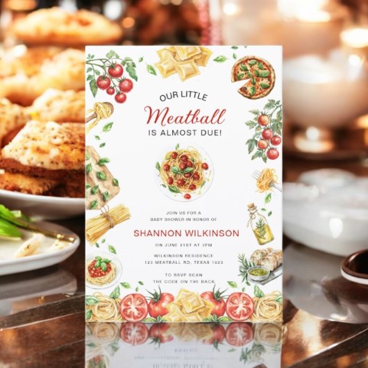 Little Meatball Italian Pasta Baby Shower QR code 招待状