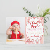 Little Meatball Pasta Birthday Party Photo サンキューカード (スタンド正面)