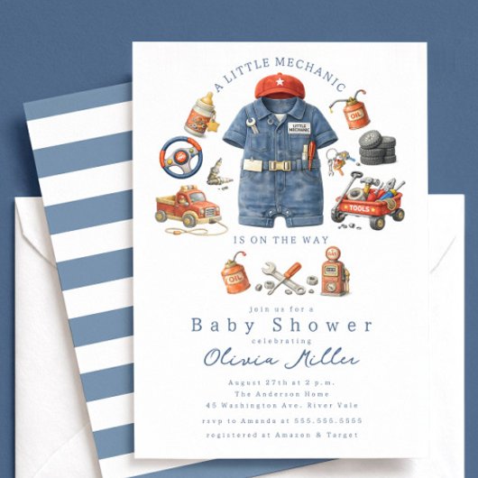 Little Mechanic Baby Shower Invitation Boy 招待状