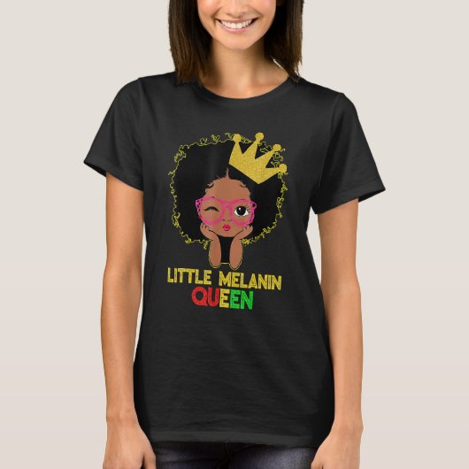 Little Melanin Queen Cute Kids Girls Black History Tシャツ (正面)