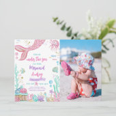 Little Mermaid 1st Birthday Photo 招待状 (スタンド正面)