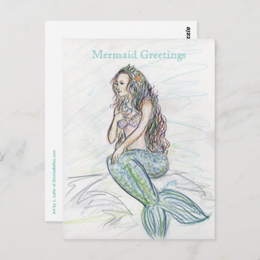 Little Mermaid Art Greeting Custom Note Postcards ポストカード (正面/裏面)