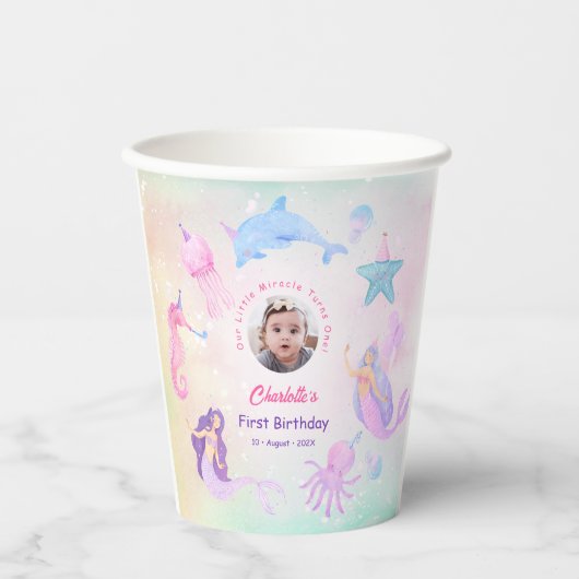  Little Mermaid Baby Girl First Birthday Cups 紙コップ (正面)