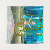 Little Mermaid Cute Fantasy Girl, Blue Ocean タペストリー (正面(横))