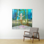 Little Mermaid Cute Fantasy Girl, Blue Ocean タペストリー (インサイチュ)