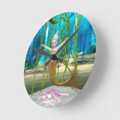 Little Mermaid Cute Fantasy Girl, Blue Ocean ラウンド壁時計 (傾斜)