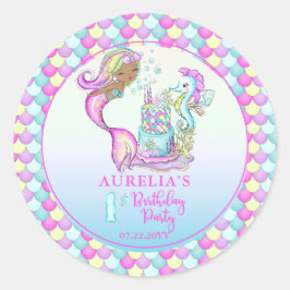 Little Mermaid of Color - Girl 1st Birthdayパーティー ラウンドシール