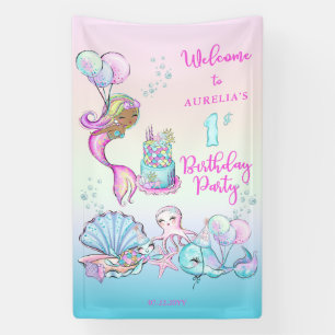 Little Mermaid of Color - Girl 1st Birthdayパーティー 横断幕