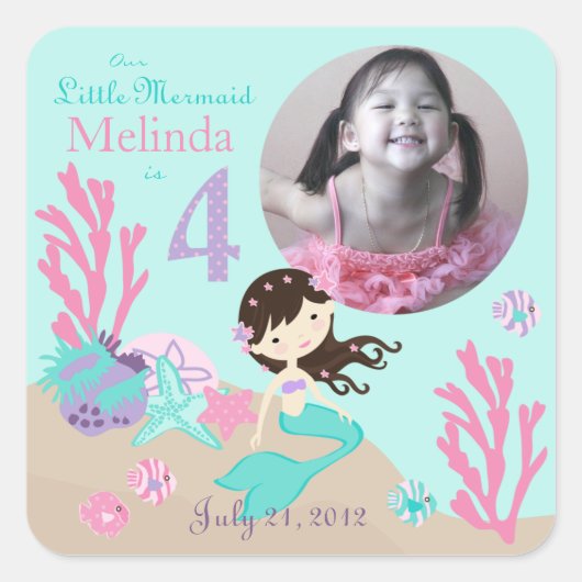 Little Mermaid Photo Sticker Brunette 4 スクエアシール (正面)