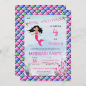 Little Mermaid Pink Blue Birthday Party招待 招待状 (正面/裏面)