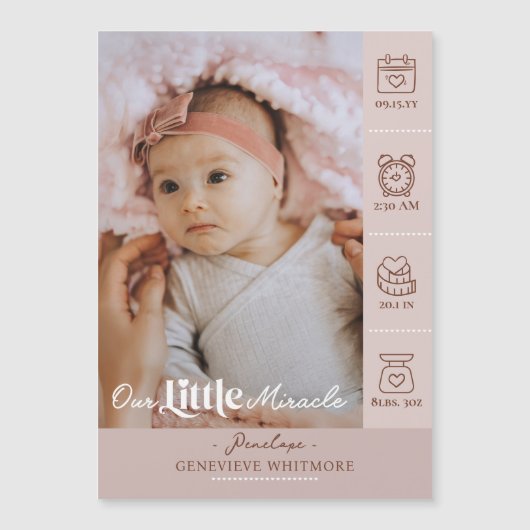Little Miracle Birth Stats Photo Baby Announcement (正面)
