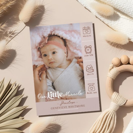 Little Miracle Birth Stats Photo Baby Announcement