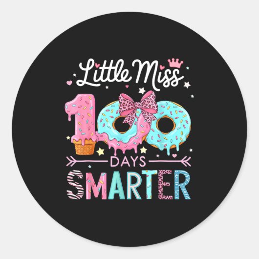 Little Miss 100 Days Smarter Kids Girls 100th Day  ラウンドシール (正面)
