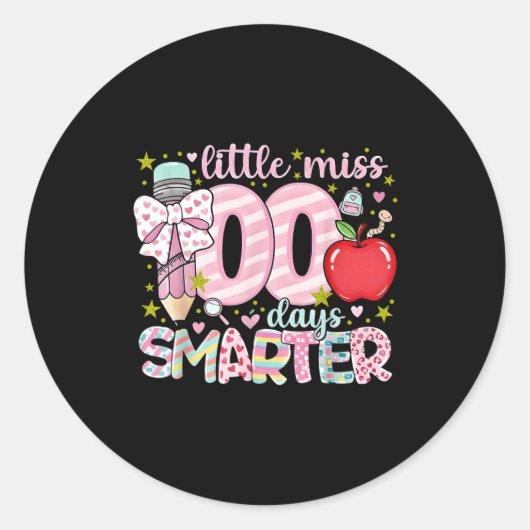 Little Miss 100 Days Smarter Kids Girls 100th Day  ラウンドシール (正面)
