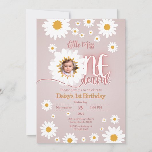 Little Miss 1st Birthday Photo Invitation 招待状 (正面)