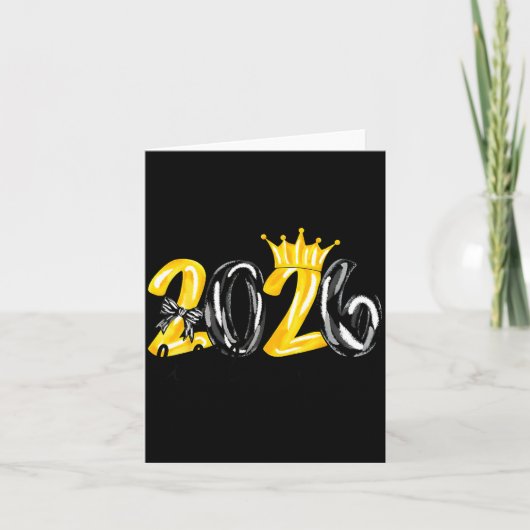 Little Miss 2026 Coquette Bow Crown Happy New Year カード (正面)