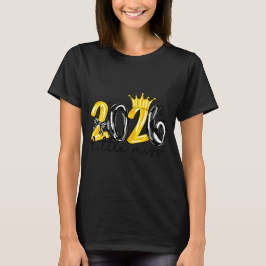 Little Miss 2026 Coquette Bow Crown Happy New Year Tシャツ (正面)