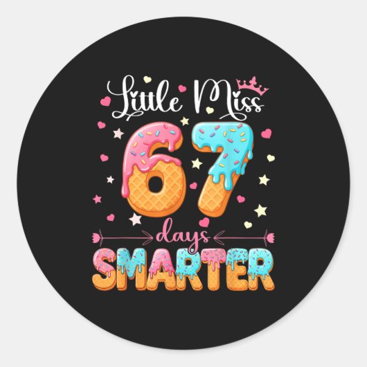 Little Miss 67 Days Smarter Kids Girls 67th Day Of ラウンドシール (正面)
