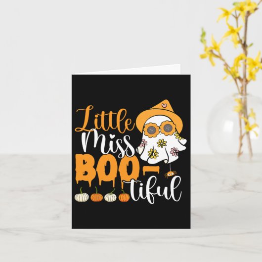 Little Miss Boo-tiful Cute Boo Ghost Halloween Tod カード (黄色い花)