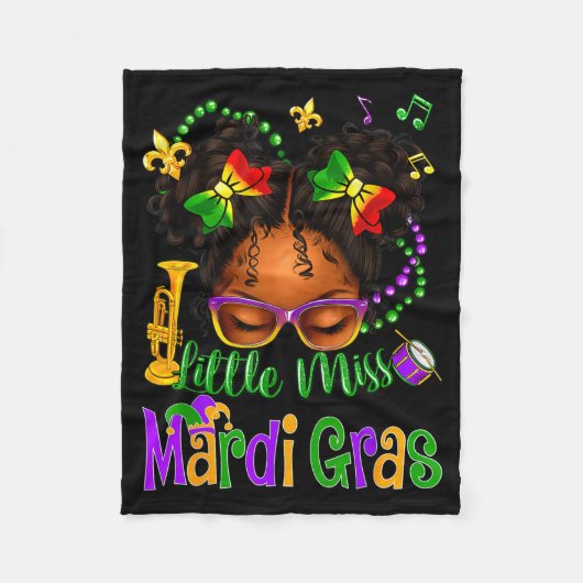Little Miss Mardi Gras Bow Girls Kids New Orleans  フリースブランケット (正面)