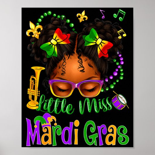 Little Miss Mardi Gras Bow Girls Kids New Orleans  ポスター (正面)