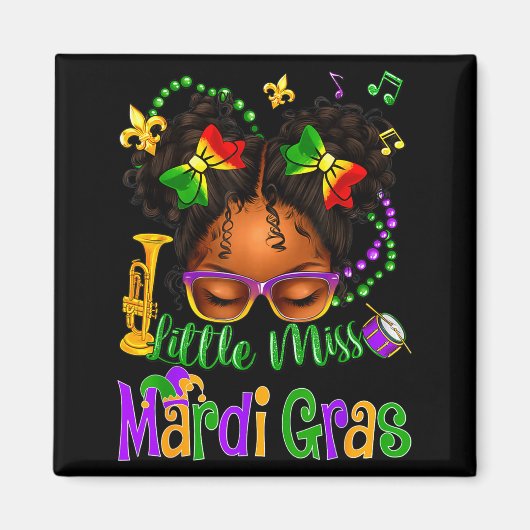Little Miss Mardi Gras Bow Girls Kids New Orleans  マグネット (正面)