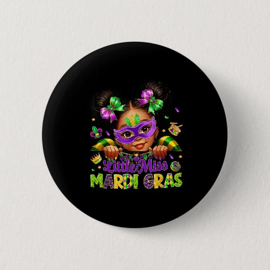 Little Miss Mardi Gras Carnival New Orleans Fleur  缶バッジ (正面)