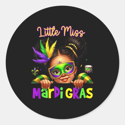 Little Miss Mardi Gras Messy Bun Girls Kids New Or ラウンドシール (正面)