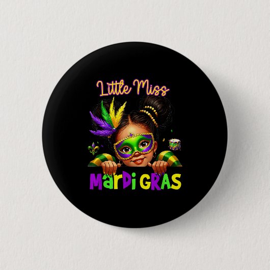 Little Miss Mardi Gras Messy Bun Girls Kids New Or 缶バッジ (正面)
