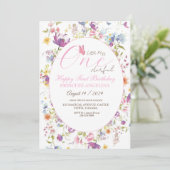 Little Miss One derful floral 1st Birthday Party 招待状 (スタンド正面)