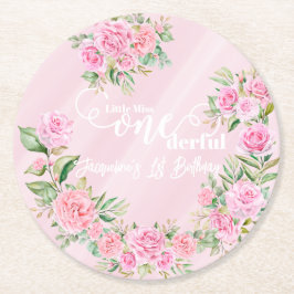 Little Miss ONEderful 1st First Birthday ラウンドペーパーコースター
