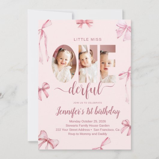 Little Miss Onederful First Birthday Invitation 招待状 (正面)