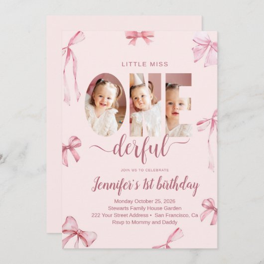 Little Miss Onederful First Birthday Invitation 招待状 (正面/裏面)