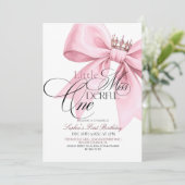 Little Miss ONEderful Pink Bow 1st Birthday Party 招待状 (スタンド正面)